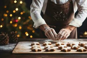 Baker preparing homemade festive treats background with empty space for text photo