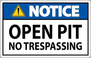 Notice Sign Open Pit - No Trespassing vector