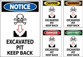 Danger Excavated Pit Sign Excavated Pit Keep Back vector