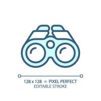 2D pixel perfect blue binoculars icon, isolated vector, editable hiking gear thin line illustration. vector