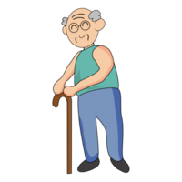 A grandfather with a staff in his hand stands. Cartoon Character Design png