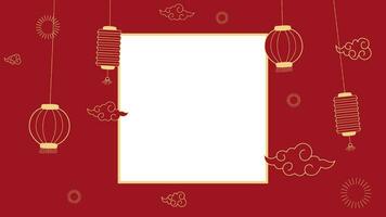 Animation of Happy chinese new year with flower,lantern, asian elements gold on Red Background. video