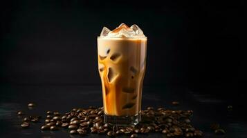 Pumpkin spice latte, iced coffee background photo, Generative AI photo