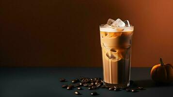 Pumpkin spice latte, iced coffee background photo, Generative AI photo