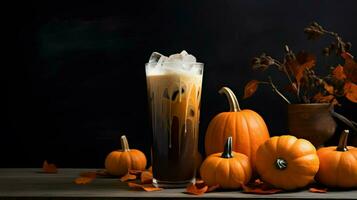 Pumpkin spice latte, iced coffee background photo, Generative AI photo