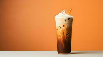 Pumpkin spice latte, iced coffee background photo, Generative AI photo