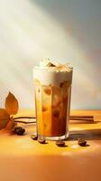 Pumpkin spice latte, iced coffee background photo, Generative AI photo