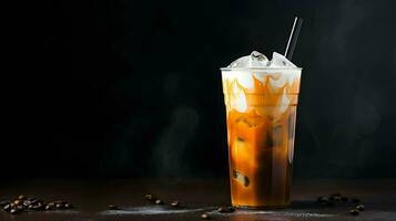 Pumpkin spice latte, iced coffee background photo, Generative AI photo