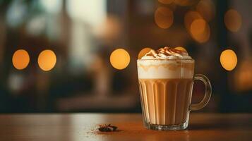 calabaza especia latté, con hielo café antecedentes foto, generativo ai foto