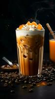 Pumpkin spice latte, iced coffee background photo, Generative AI photo