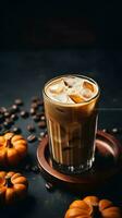 Pumpkin spice latte, iced coffee background photo, Generative AI photo