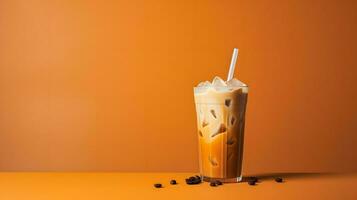 Pumpkin spice latte, iced coffee background photo, Generative AI photo