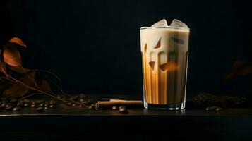 Pumpkin spice latte, iced coffee background photo, Generative AI photo