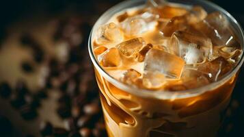 Pumpkin spice latte, iced coffee background photo, Generative AI photo