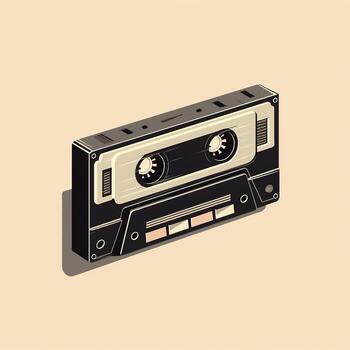 Old vintage audio cassette tape. Front, top view. Generative AI photo