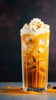 Pumpkin spice latte, iced coffee background photo, Generative AI photo