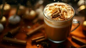 Pumpkin spice latte, iced coffee background photo, Generative AI photo