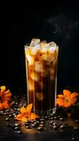 Pumpkin spice latte, iced coffee background photo, Generative AI photo