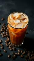 Pumpkin spice latte, iced coffee background photo, Generative AI photo