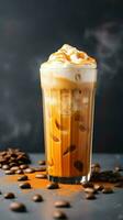 Pumpkin spice latte, iced coffee background photo, Generative AI photo