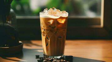 Pumpkin spice latte, iced coffee background photo, Generative AI photo