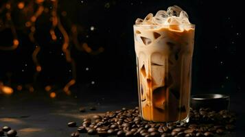 Pumpkin spice latte, iced coffee background photo, Generative AI photo