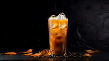 Pumpkin spice latte, iced coffee background photo, Generative AI photo