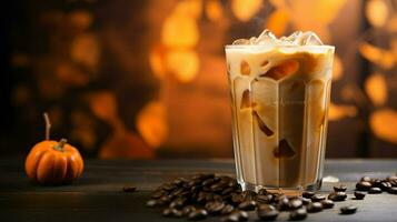 Pumpkin spice latte, iced coffee background photo, Generative AI photo