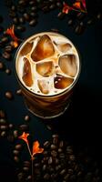 Pumpkin spice latte, iced coffee background photo, Generative AI photo