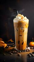 Pumpkin spice latte, iced coffee background photo, Generative AI photo