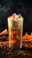 Pumpkin spice latte, iced coffee background photo, Generative AI photo