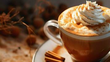 Pumpkin spice latte, iced coffee background photo, Generative AI photo