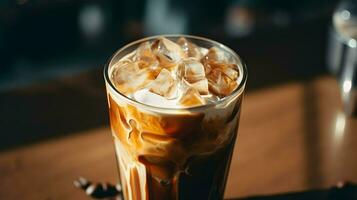 Pumpkin spice latte, iced coffee background photo, Generative AI photo