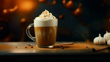 Pumpkin spice latte, iced coffee background photo, Generative AI photo