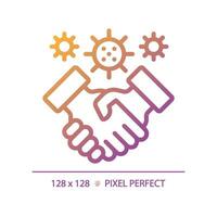 2D pixel perfect gradient handshake with virus icon, isolated vector, thin line illustration representing bacteria. vector