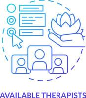 2D available therapists thin line gradient icon concept, isolated vector, blue illustration representing online therapy. vector