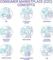 Set of 2D gradient thin line icons representing C2C, isolated vector, linear illustration. vector