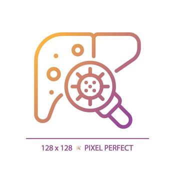 2D pixel perfect gradient liver with virus icon, isolated vector, thin line illustration representing bacteria. vector