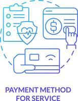 2D payment method for service thin line gradient icon concept, isolated vector, blue illustration representing online therapy. vector