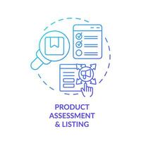 2D blue gradient icon product assessment and listing concept, simple isolated vector, C2C thin line illustration. vector