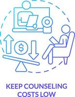 2D keep counseling costs low thin line gradient icon concept, isolated vector, blue illustration representing online therapy. vector