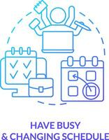 2D have busy and changing schedule thin line gradient icon concept, isolated vector, blue illustration representing online therapy. vector