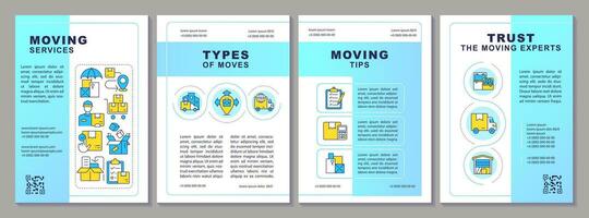 2D moving service multicolor brochure template, leaflet design with thin line icons, 4 vector layouts.