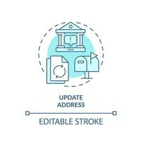 2D editable update address icon representing moving service, monochromatic isolated vector, blue thin line illustration. vector