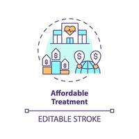 2D editable multicolor affordable treatment icon, simple isolated vector, medical tourism thin line illustration. vector