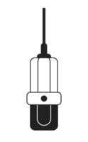 Microphone hanging black and white 2D cartoon object. Vocal performance recording. Podcast audio equipment isolated vector outline item. Announcement message monochromatic flat spot illustration