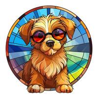 Painting Colorful Dog Stained Glass window Illustration circle shape Design photo