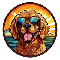 pintura vistoso perro manchado vaso ventana ilustración circulo forma diseño foto