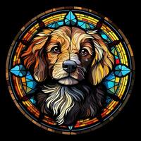 Painting Colorful Dog Stained Glass window Illustration circle shape Design photo