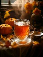 calabaza especia taza de té valores foto, acogedor la hora del té otoño beber, generativo ai foto